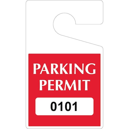 Lustre-Cal Economy Hanging Parking Permit Dark Red 5in x 3in  20mil Plastic Serialized 101-150, 50PK 253378201Rd0101